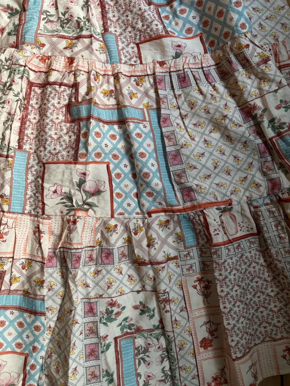Skies Are Blue Patchwork Floral Maxi Dress in Cream and Blue - Picture 3 of 3
